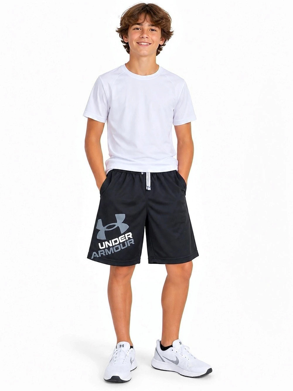 UNDER ARMOUR Boys Black Loose Fit Athletic Shorts Youth Large YLG